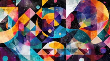 Wall Mural - A fusion of colorful geometric shapes and data symbols, creating a unique and visually captivating abstract design.