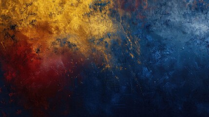 Wall Mural - A metal-textured abstract background with striking navy blue, golden yellow, and deep red hues, creating a vibrant contrast.