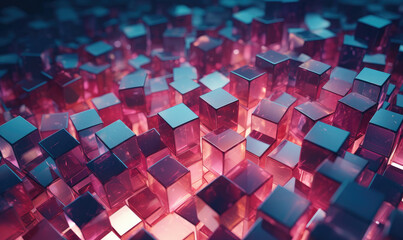 Sticker - Futuristic Red and Blue Cube Array Background