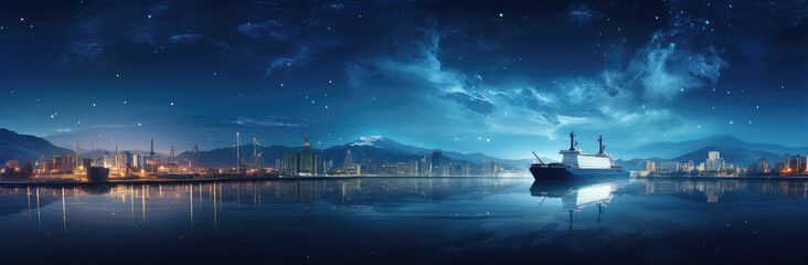 Wall Mural - Serene Harbor Nightscape: Industrial Beauty