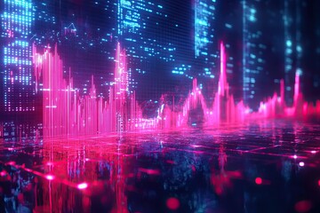 Wall Mural - Abstract Digital Data Visualization with Pink and Blue Neon Lines