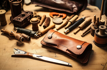 Wall Mural - Artisan Leather Crafting Workshop Essentials