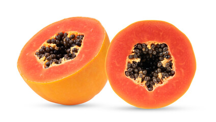 Wall Mural - half  ripe papaya fruit with seeds  on transparent png