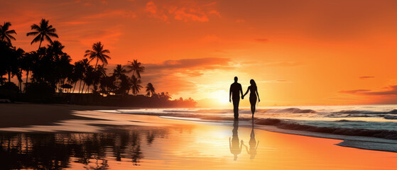 Sticker - Romantic Sunset Stroll on a Tropical Beach