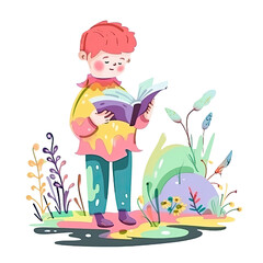 Sticker - An illustration of a kid reading a book