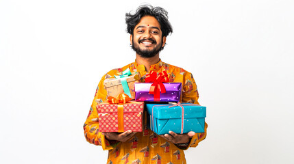 Sticker - indian Man holding multiple gift boxes