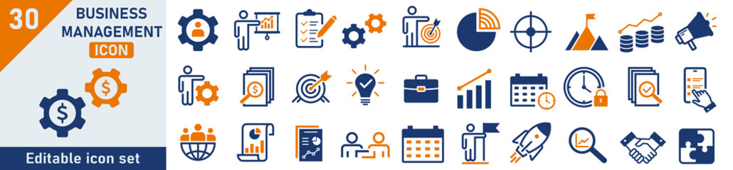 Wall Mural - management icon set. set of 30 outline icons related to business management. linear icon collection.
