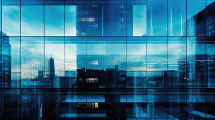 Sticker - Blue Urban Reflections in Modern Glass Building