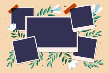 collage frame illustration with flower and leaves ornament