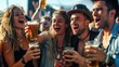 © PNG Lab - Group men and women holding beer and happy taking selfie
