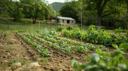 Canvas Print - Rows of spinach growing in a farm field