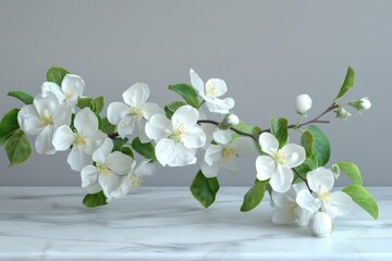 Sticker - White flowers blooming on branch against white background