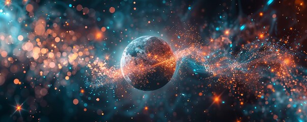 Wall Mural - bring to life the concept of quantum entanglement revolutionizing communication show two far-off lan