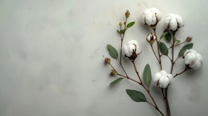 Poster - Cotton flowers branch on gray background