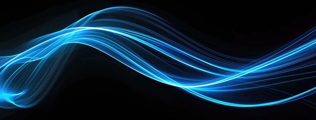 Canvas Print - Abstract Blue Light Waves Glowing on Black