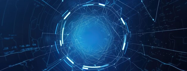 Abstract Blue Technology Tunnel Digital Background