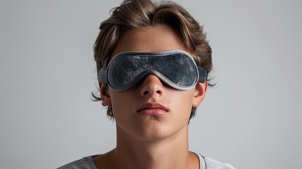 Wall Mural - Young man wearing sleep mask