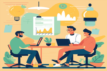 set business flat vector illustration design style concept. for graphic and web page banners. cartoon character design. team online video conference meeting. business planning. data analytics