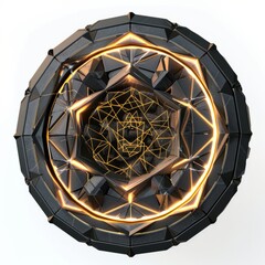 3D Render, Low Poly style of Arcane Glyph Circle, on isolated white background, Generative AI