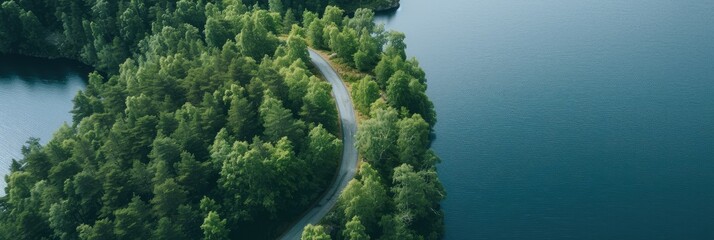 Canvas Print - Serene Aerial View of Winding Road Through Lush Forest