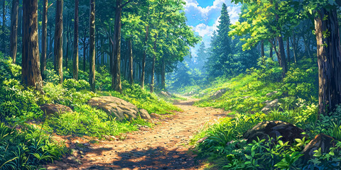 Wall Mural - a winding dirt path through the forest, generative ai