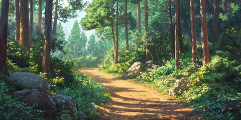 Wall Mural - a winding dirt path through the forest, generative ai