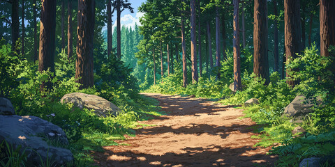 Wall Mural - a winding dirt path through the forest, generative ai