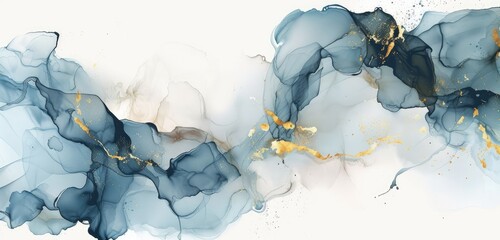 Poster - Abstract Blue and Gold Ink Flow Art Background