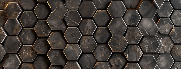 Sticker - Dark Marbled Hexagon Tile Pattern Background