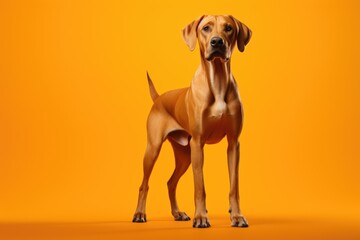 Confident Rhodesian Ridgeback on Vibrant Orange Background