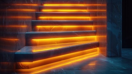  Illuminated staircase with orange lights