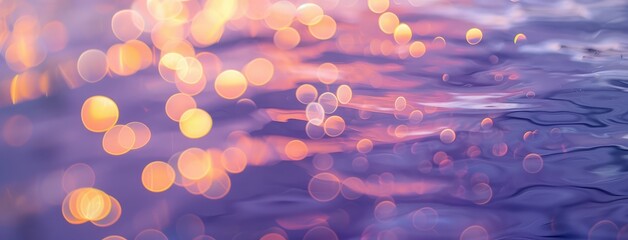 Wall Mural - Sparkling Bokeh Lights on Calm Water at Twilight