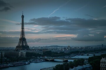 Wall Mural - View of the Eiffel Tower with the olympic rings from the Quays of the Seine