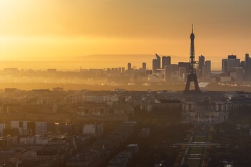 Canvas Print - Aerial view of Paris at sunset