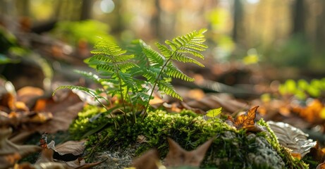 Poster - Fern leaves in sunlight and rain