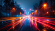 © Graphics.Parasite - Red Light Streaks on Bustling Road - 5G Connectivity and Speed Concept