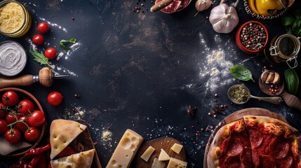 Wall Mural - Delicious Pizza Ingredients Background