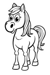 Wall Mural - Cartoon horse with hair and eye standing on white background