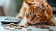 © Boomanoid - Orange tabby cat looking at coins