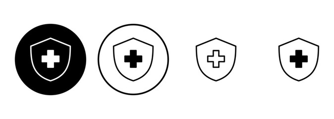 Sticker - Health insurance icon set. Insurance health document icon