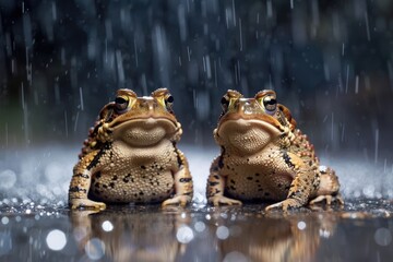 Two toads in the rain