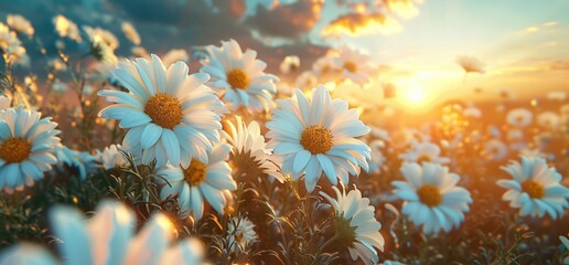 Poster - White daisies in a field on a sunny day