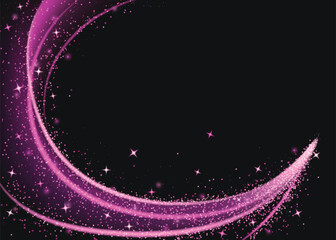 Wall Mural - magic pink light swirl isolated on black background. vector realistic illustration of sparkling and 