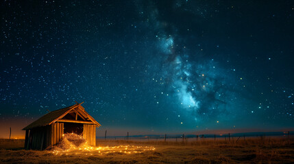 The star shines over the manger of christmas of Jesus Christ.