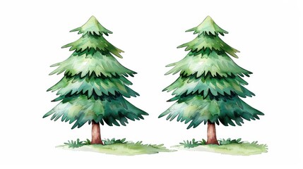 Wall Mural - Beautiful watercolor illustration of pine and linden trees, perfect for nature lovers and art enthusiasts alike. A serene depiction