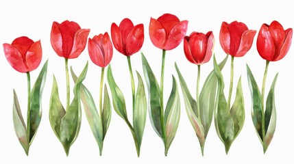 Poster - Vibrant red tulips in watercolor create a fresh and lively arrangement, perfect for brightening any space or decor.