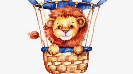 Sticker - This charming lion in an air balloon illustration adds a playful touch to kids rooms or as a delightful gift.