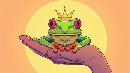 Sticker - A whimsical handdrawn frog in a crown, symbolizing love and fun in a playful design.