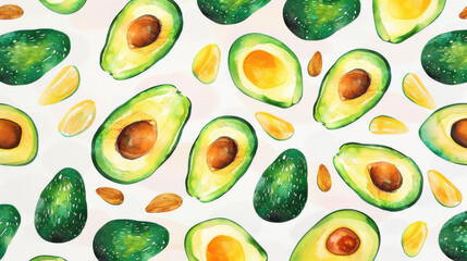 Wall Mural - Vibrant watercolor sketch of fresh avocados, perfect for ecofriendly designs, banners, and health promotions.