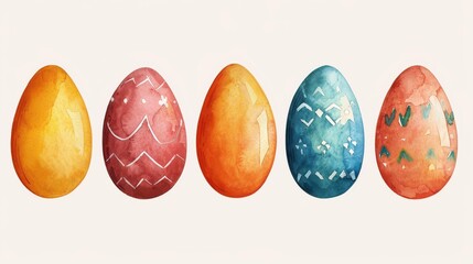 Canvas Print - Delight in this charming watercolor set of handdrawn Easter eggs, showcasing unique Russian folk designs and colors.